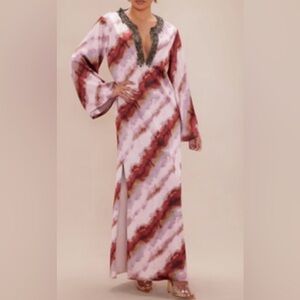NWT Fashion Nova Elegant Tie-Dye Maxi Kaftan with Beaded Neckline size XS